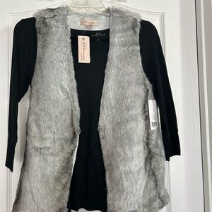 Philosophy Gray Faux Fur Vest Shaggy Sleeveless